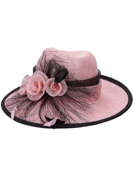 Sun Hats Women 3 Layers Sinamay Kentucky Derby Church Sun Summer Hats - Pinks - CV12FZF0BJB $61.03