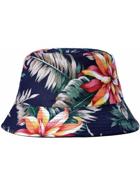 Bucket Hats Fashion Print Bucket Hat Summer Fisherman Cap for Women Men - Flowers Leaves Black - C218W0OQRWH $14.64