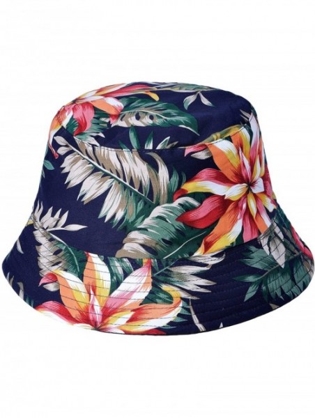 Bucket Hats Fashion Print Bucket Hat Summer Fisherman Cap for Women Men - Flowers Leaves Black - C218W0OQRWH $14.64