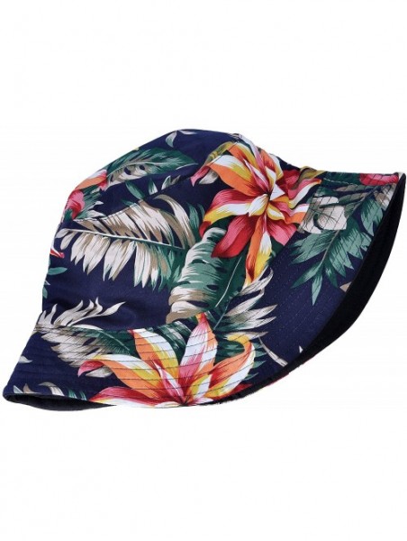 Bucket Hats Fashion Print Bucket Hat Summer Fisherman Cap for Women Men - Flowers Leaves Black - C218W0OQRWH $14.64