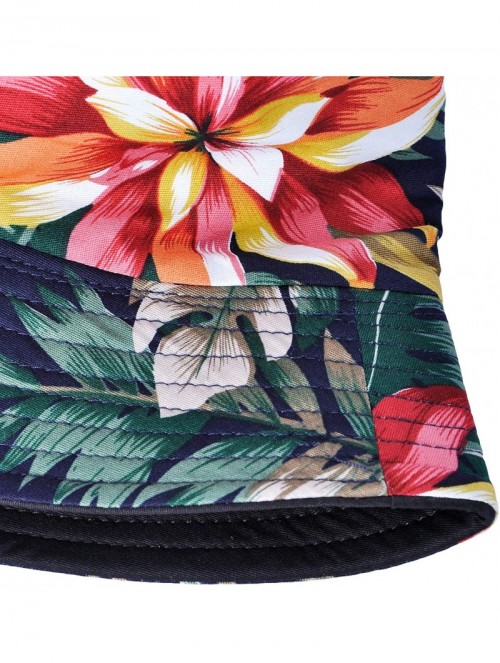 Bucket Hats Fashion Print Bucket Hat Summer Fisherman Cap for Women Men - Flowers Leaves Black - C218W0OQRWH $14.64