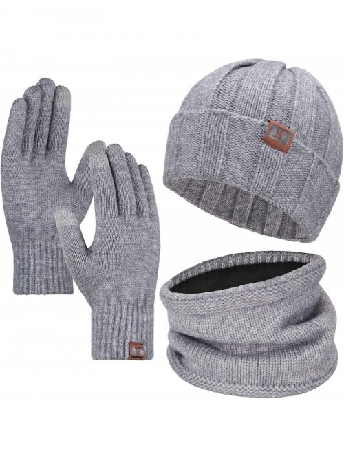 Skullies & Beanies Men's Winter Warm Thick Knit Beanie Hat & Scarf & Touchscreen Gloves Set for Men - 1-gray - CI18Z64II03 $2...