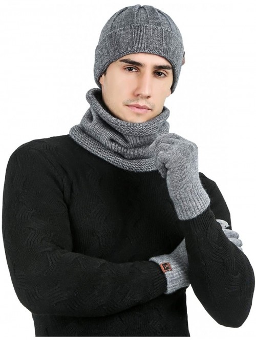 Skullies & Beanies Men's Winter Warm Thick Knit Beanie Hat & Scarf & Touchscreen Gloves Set for Men - 1-gray - CI18Z64II03 $2...