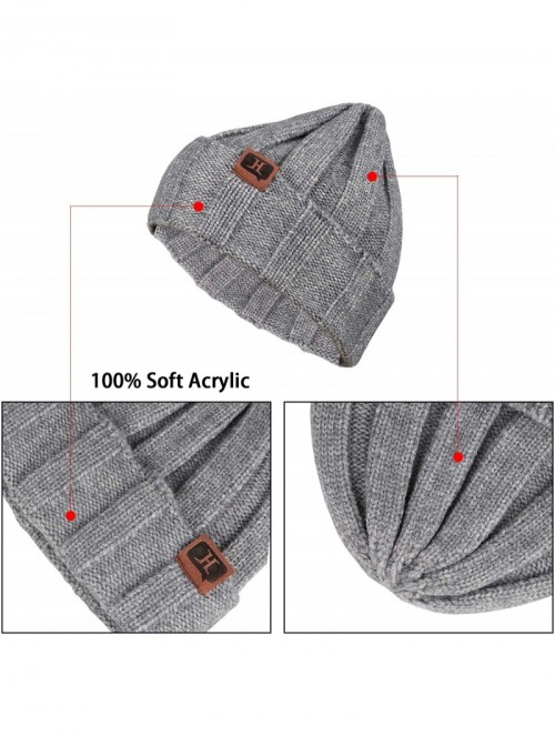 Skullies & Beanies Men's Winter Warm Thick Knit Beanie Hat & Scarf & Touchscreen Gloves Set for Men - 1-gray - CI18Z64II03 $2...