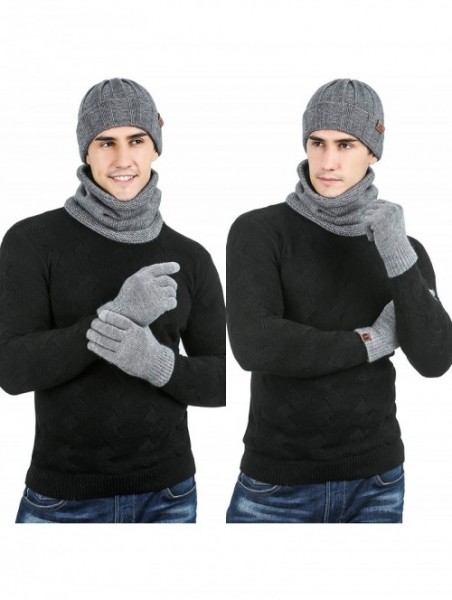 Skullies & Beanies Men's Winter Warm Thick Knit Beanie Hat & Scarf & Touchscreen Gloves Set for Men - 1-gray - CI18Z64II03 $2...