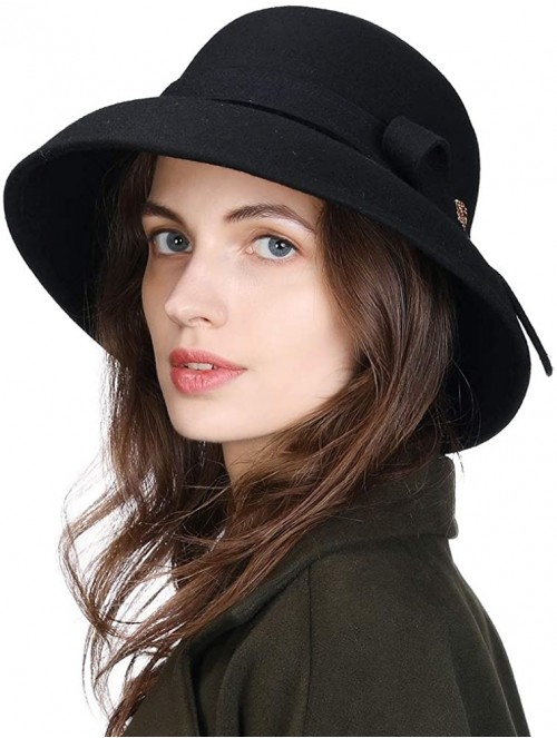 Bucket Hats Womens Winter Bucket Derby Gatsby Vintage 1920s Round Bowler Church Hat Fall 55-59cm - 00366-black - CH18YRG87ID ...