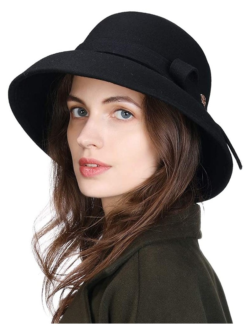 Bucket Hats Womens Winter Bucket Derby Gatsby Vintage 1920s Round Bowler Church Hat Fall 55-59cm - 00366-black - CH18YRG87ID ...