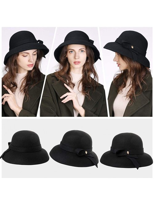 Bucket Hats Womens Winter Bucket Derby Gatsby Vintage 1920s Round Bowler Church Hat Fall 55-59cm - 00366-black - CH18YRG87ID ...