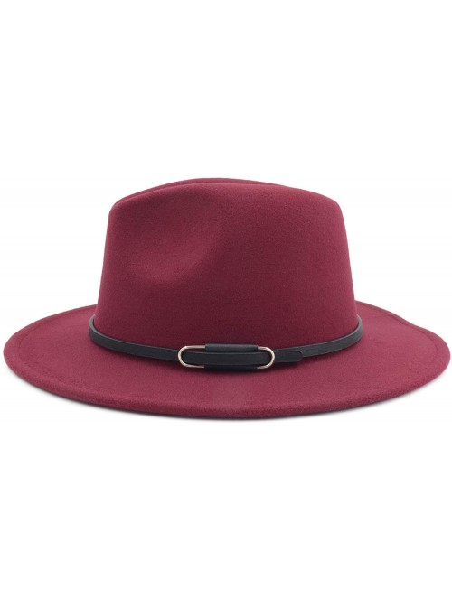 Fedoras Women Men Vintage Wide Brim Belt Buckle Panama Felt Fedora Hat - O Wine Red - CM18A8EME6E $17.17