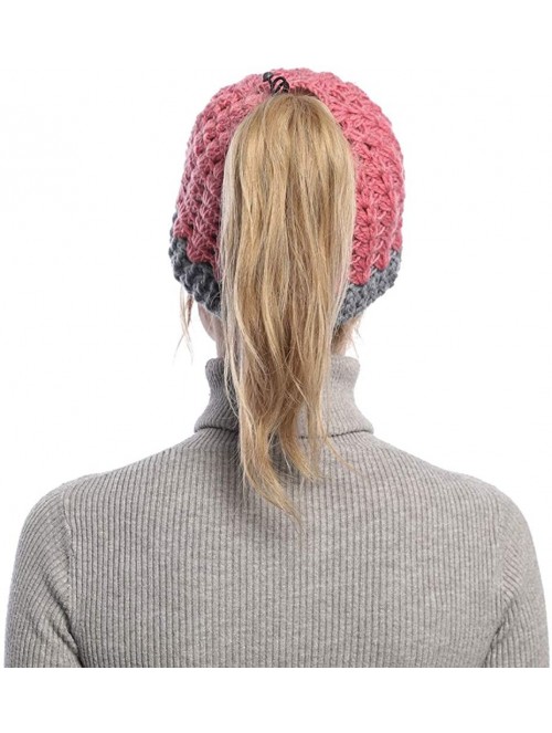 Skullies & Beanies Womens Ponytail Warm Cap Knit Winter Ponytail Beanie Hat Soft Stretch High Messy - Bean Red - CC192X5GD25 ...