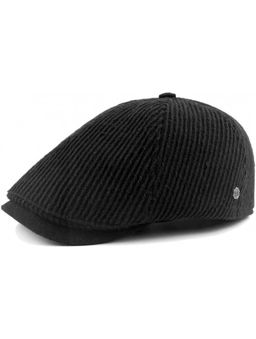 Newsboy Caps Men Women Striped Knit Flat Cap Warm Winter Cotton Newsboy Hat FFH403s01 - Ffh405 Black - CY18M9KYRQ3 $17.57