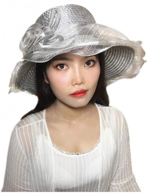 Sun Hats Women's Summer Sun Hat Foldable Floppy Organza Wide Brim Bucket Hat Straw Hat - Silver Gray - CW18DAZUU7W $20.89
