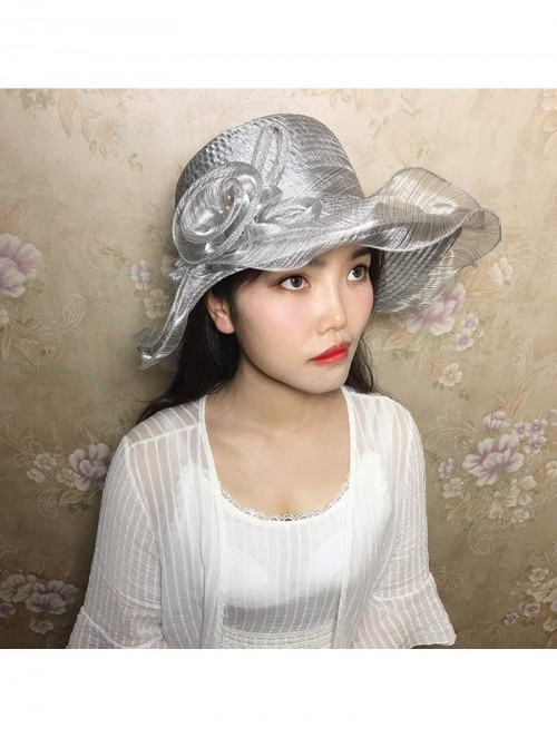 Sun Hats Women's Summer Sun Hat Foldable Floppy Organza Wide Brim Bucket Hat Straw Hat - Silver Gray - CW18DAZUU7W $20.89