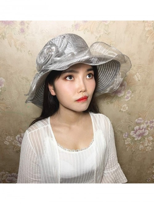 Sun Hats Women's Summer Sun Hat Foldable Floppy Organza Wide Brim Bucket Hat Straw Hat - Silver Gray - CW18DAZUU7W $20.89