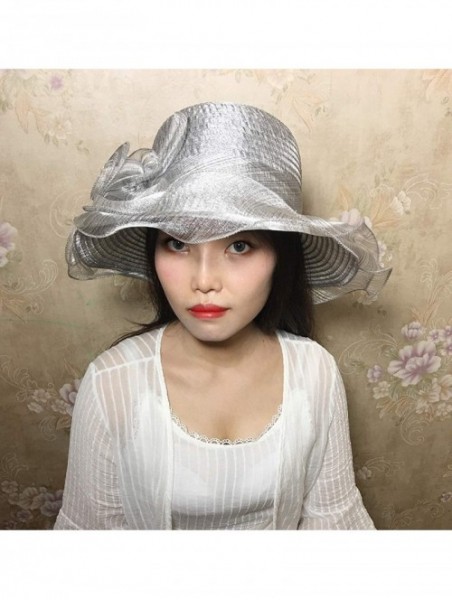 Sun Hats Women's Summer Sun Hat Foldable Floppy Organza Wide Brim Bucket Hat Straw Hat - Silver Gray - CW18DAZUU7W $20.89