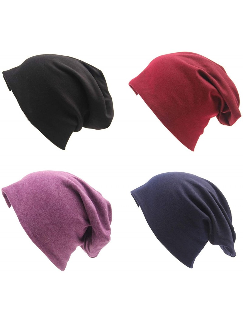 Skullies & Beanies Soft Cotton Slouchy Stretch Beanie Hat Hipster- 4 or 2 Pack of Baggy Chemo Hats for Men and Women - Set 1 ...