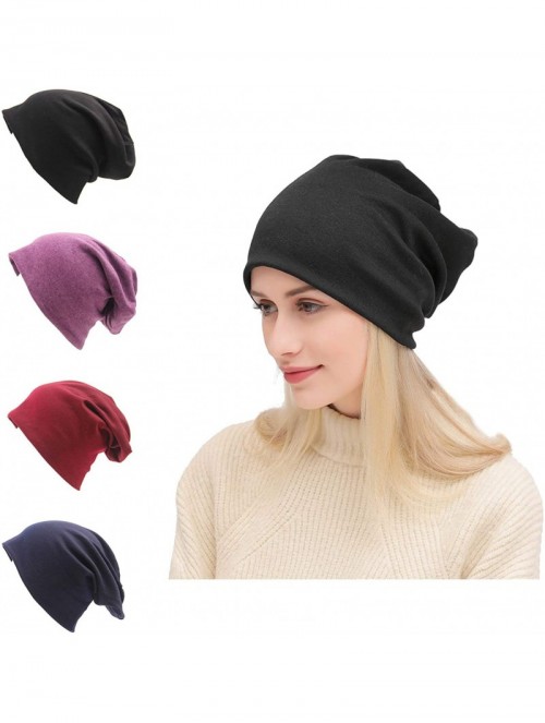 Skullies & Beanies Soft Cotton Slouchy Stretch Beanie Hat Hipster- 4 or 2 Pack of Baggy Chemo Hats for Men and Women - Set 1 ...