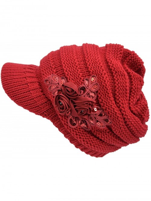 Skullies & Beanies Women's Cable Knit Visor Hat - Red - CB11GDGV68R $11.80