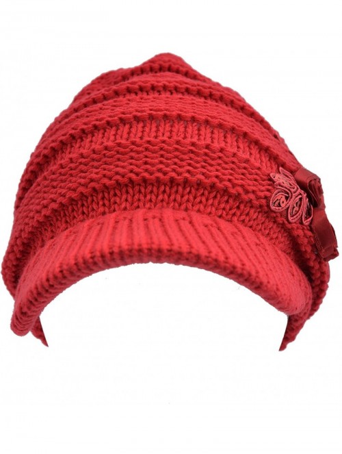 Skullies & Beanies Women's Cable Knit Visor Hat - Red - CB11GDGV68R $11.80