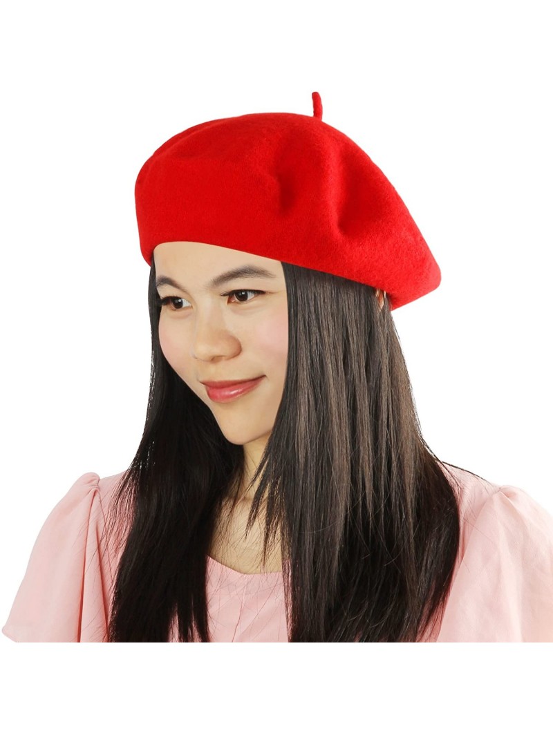 Berets French Beret- Lightweight Casual Classic Solid Color Wool Beret - Red - CD124TQR145 $12.26