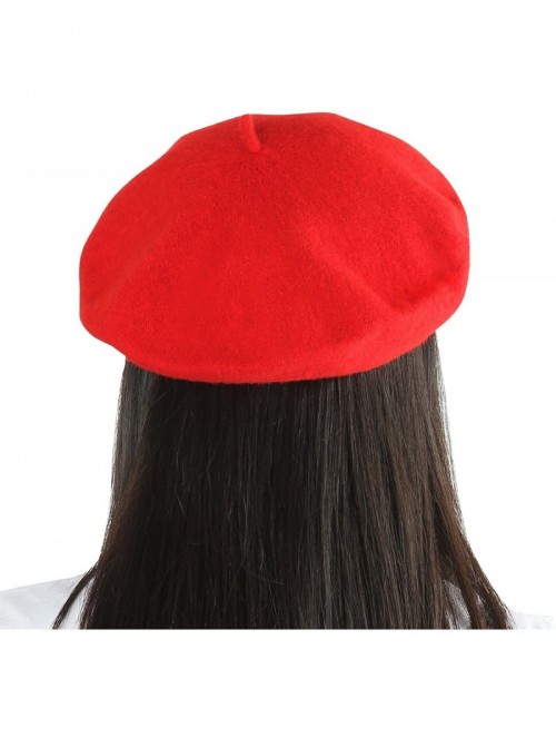 Berets French Beret- Lightweight Casual Classic Solid Color Wool Beret - Red - CD124TQR145 $12.26