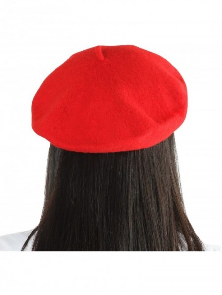 Berets French Beret- Lightweight Casual Classic Solid Color Wool Beret - Red - CD124TQR145 $12.26