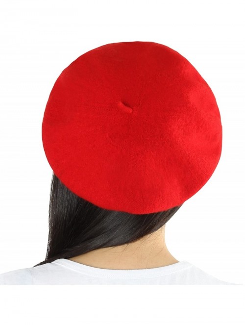 Berets French Beret- Lightweight Casual Classic Solid Color Wool Beret - Red - CD124TQR145 $12.26