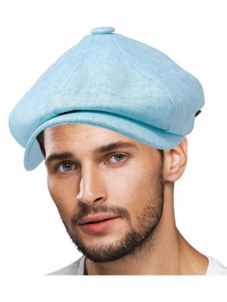 Newsboy Caps Men's 100% Linen Snap Front Newsboy Drivers Cabbie Gatsby Apple Cap Hat - Solid Sky Blue - CP1962S0XX4 $26.26