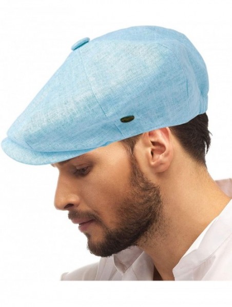 Newsboy Caps Men's 100% Linen Snap Front Newsboy Drivers Cabbie Gatsby Apple Cap Hat - Solid Sky Blue - CP1962S0XX4 $26.26