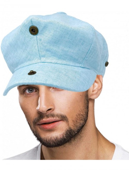 Newsboy Caps Men's 100% Linen Snap Front Newsboy Drivers Cabbie Gatsby Apple Cap Hat - Solid Sky Blue - CP1962S0XX4 $26.26