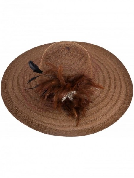 Sun Hats Womens Dress Church Kentucky Derby Wide Brim Feather Wedding Veil Sun Hat A265 - Brown - CB11WUE2YXH $21.27