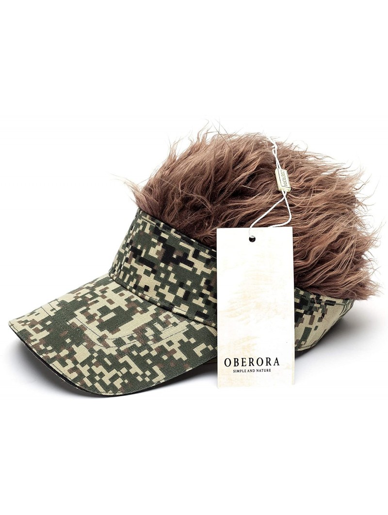 Visors Flair Hair Visor Sun Cap Wig Peaked Adjustable Baseball Hat with Spiked Hairs - camouflage brown1 - CF18LTSH6EC $18.57