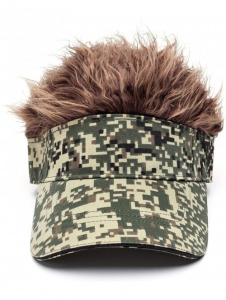 Visors Flair Hair Visor Sun Cap Wig Peaked Adjustable Baseball Hat with Spiked Hairs - camouflage brown1 - CF18LTSH6EC $18.57