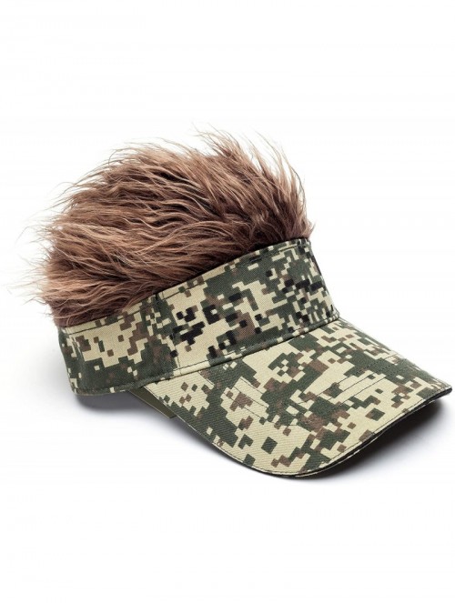 Visors Flair Hair Visor Sun Cap Wig Peaked Adjustable Baseball Hat with Spiked Hairs - camouflage brown1 - CF18LTSH6EC $18.57