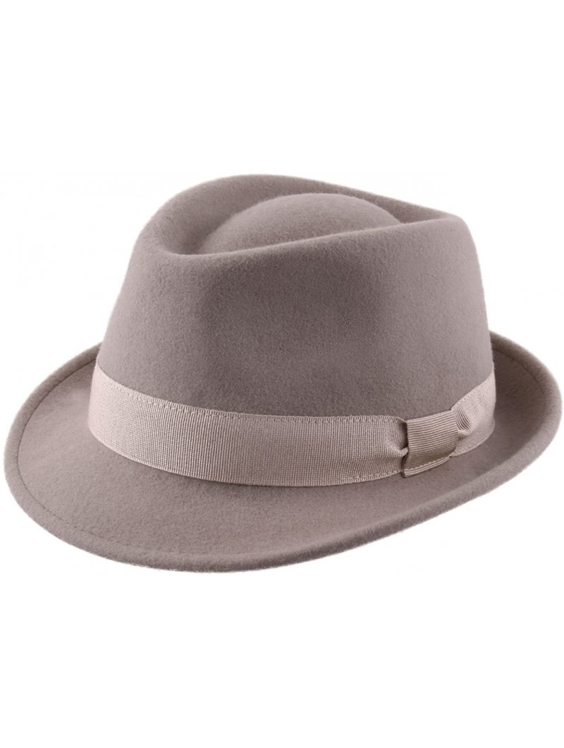 Fedoras Classic Trilby Pliable Wool Felt Trilby Hat Packable Water Repellent - Beige - C31880C20O5 $49.66