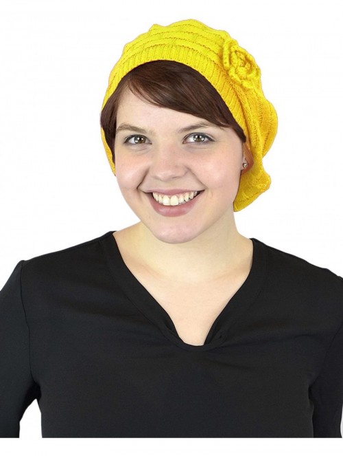 Berets Women's Without Flower Accented Stretch French Beret Hat - Yellow-i - C6129I4S0ED $10.94