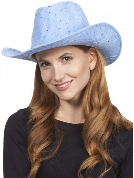 Cowboy Hats Glitter Sequin Trim Cowboy Hat - Sky Blue - C911UHFECO5 $28.59