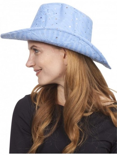 Cowboy Hats Glitter Sequin Trim Cowboy Hat - Sky Blue - C911UHFECO5 $28.59