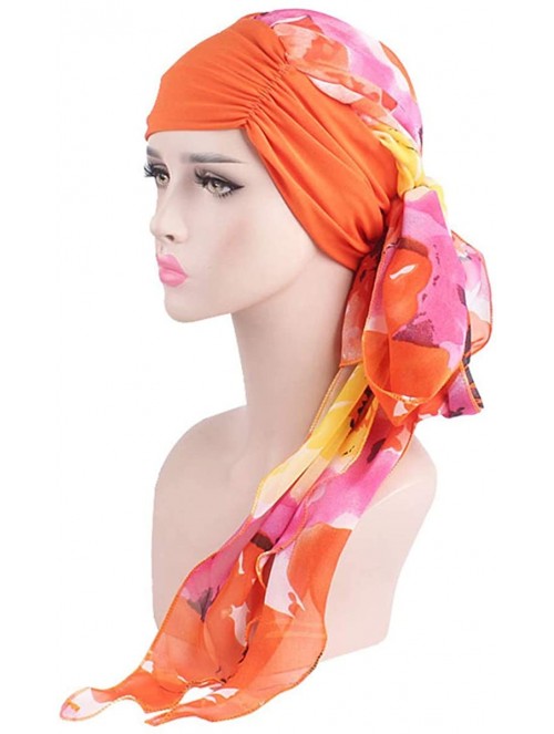 Skullies & Beanies Chemo Headwear Turbans for Hair Loss Women Scarf Headwraps Cancer Hats - Orange - CT18QK97YX7 $17.90