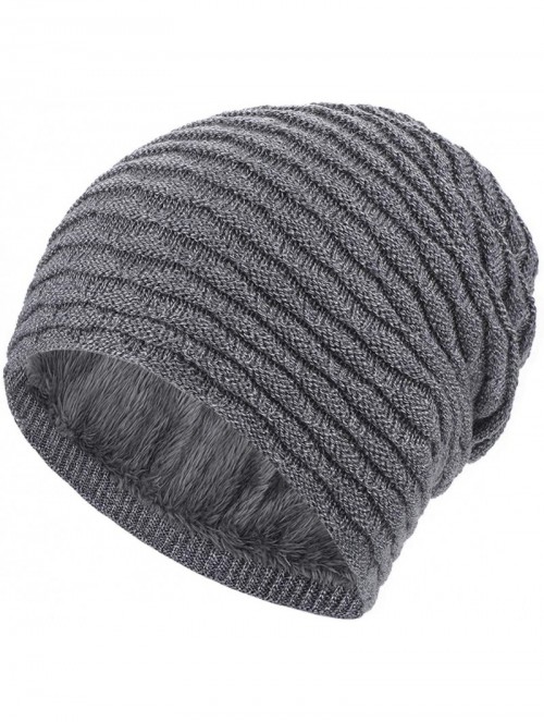 Skullies & Beanies Winter Warm Knit Beanie Hats Slouchy Thick Fleece Cozy Skull Cap Unisex - Grey - C718KCXUHW6 $12.32