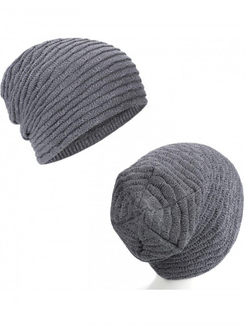 Skullies & Beanies Winter Warm Knit Beanie Hats Slouchy Thick Fleece Cozy Skull Cap Unisex - Grey - C718KCXUHW6 $12.32