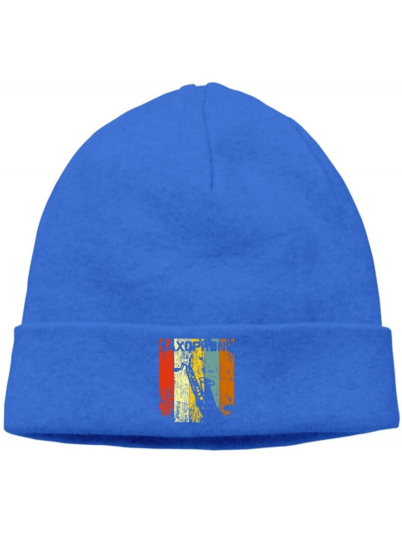 Skullies & Beanies Fashion Woolen Cap for Unisex- Vintage Retro Saxophone Stocking Cap - Blue - CP18KZXGYRK $18.90