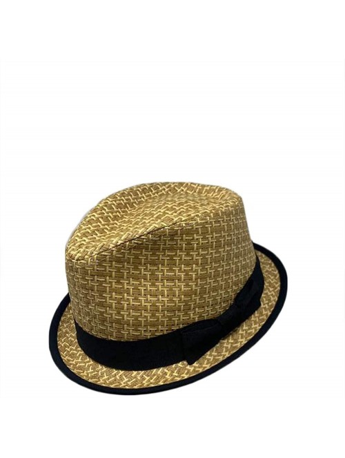 Fedoras Men Women Unisex Cool Summer Straw Upbrim Roll Up Fedora Hat Cap - Ht5474brown(s/M) - CN18WLRH950 $16.34