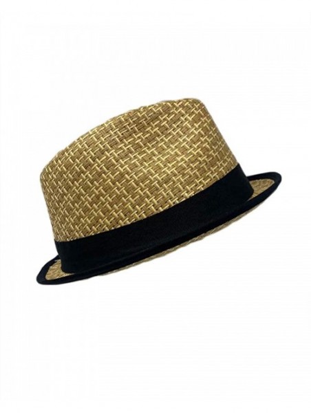 Fedoras Men Women Unisex Cool Summer Straw Upbrim Roll Up Fedora Hat Cap - Ht5474brown(s/M) - CN18WLRH950 $16.34