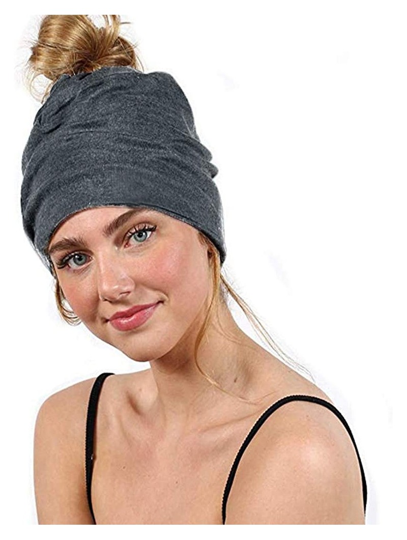 Skullies & Beanies Slouchy Women's Beanie Ponytail Hat Cotton Baggie Long Beanie Hat Skull Cap - Dark Grey - CJ192DWIWUQ $13.47