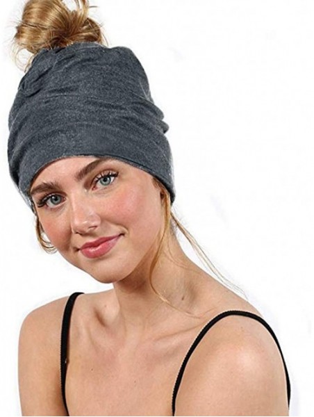 Skullies & Beanies Slouchy Women's Beanie Ponytail Hat Cotton Baggie Long Beanie Hat Skull Cap - Dark Grey - CJ192DWIWUQ $13.47