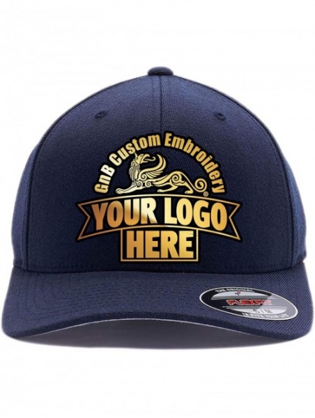 Visors Custom Hat 6277 and 6477 Flexfit caps Embroidered. Place Your Own Logo or Design - Deep Navy - CJ18W0ZHUA9 $44.15