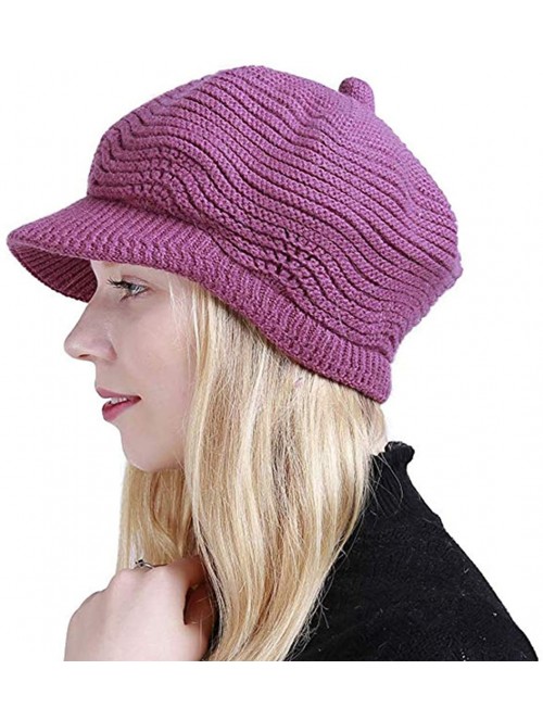 Skullies & Beanies Women's Winter Knit Beanie Warm Slouchy Cable Skull Hat with Visor - Rose - C418LN7SC9Y $26.65