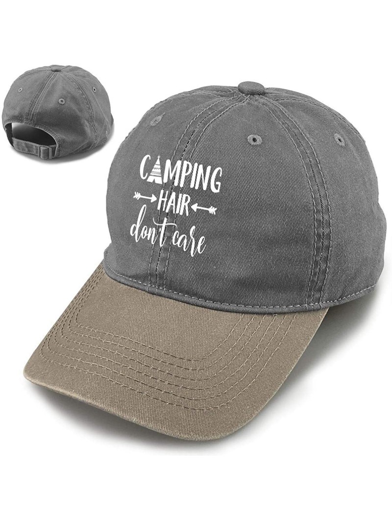 Baseball Caps Unisex Camping Hair Don't Care Vintage Adjustable Baseball Cap Denim Dad Hat - Gray and Khaki - C918HCM2ZME $14.12