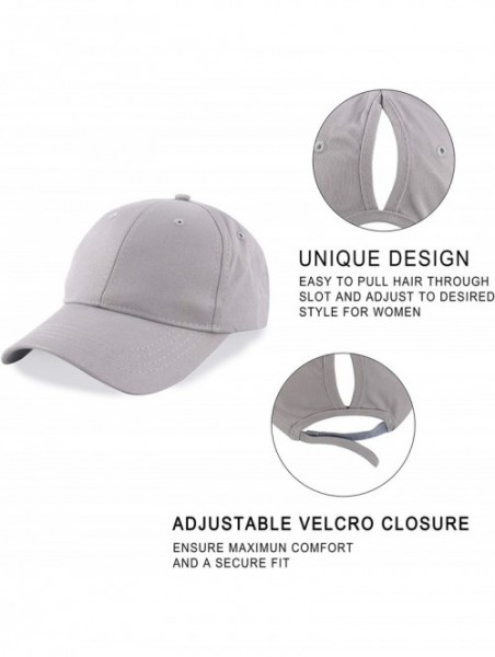 Baseball Caps Women's Ponytail Baseball Cap Messy High Bun Adjustable Plain Trucker Dad Hat - Cotton-grey - CF18NM4OTIX $15.35